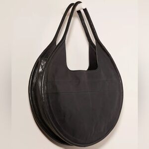 Circular Black Leather Tote Bag